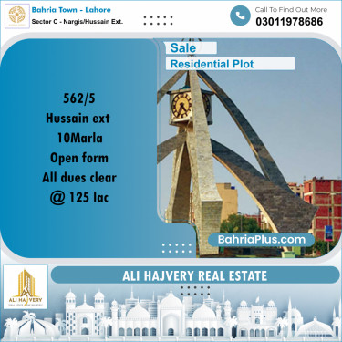 Residential Plot for Sale in Sector C - Nargis/Hussain Ext. -  Bahria Town, Lahore - (BP-164739)