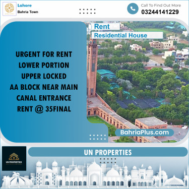 Residential House for Rent in Sector D - AA Block -  Bahria Town, Lahore - (BP-164787)