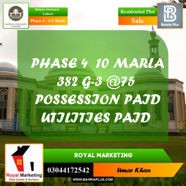 Residential Plot for Sale in Phase 4 - G3 Block -  Bahria Orchard, Lahore - (BP-164922)