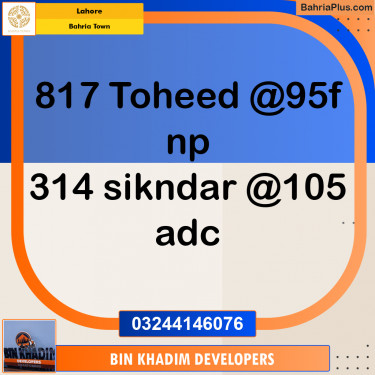 Residential Plot for Sale in Sector F - Tauheed Block -  Bahria Town, Lahore - (BP-164969)