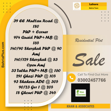 Residential Plot for Sale in Sector D - EE Multan Block -  Bahria Town, Lahore - (BP-164983)