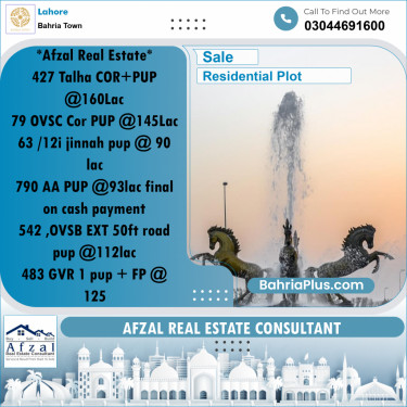 Residential Plot for Sale in Sector F - Talha Block -  Bahria Town, Lahore - (BP-165046)
