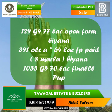 Residential Plot for Sale in Phase 4 - G5 Block -  Bahria Orchard, Lahore - (BP-165072)