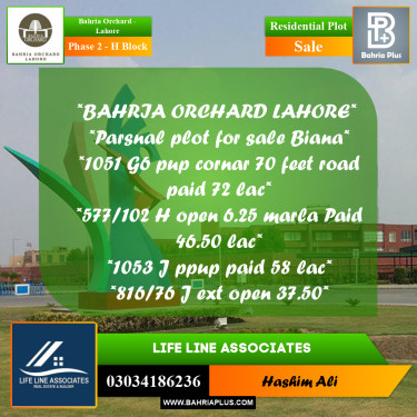 Residential Plot for Sale in Phase 2 - H Block -  Bahria Orchard, Lahore - (BP-165088)