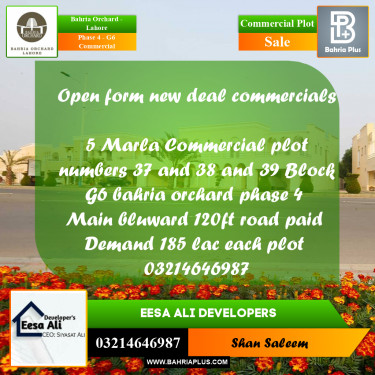 Commercial Plot for Sale in Phase 4 - G6 Commercial -  Bahria Orchard, Lahore - (BP-165090)