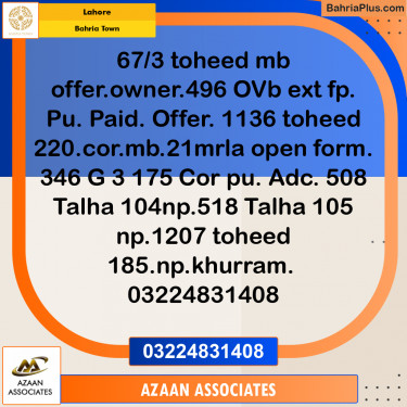 Residential Plot for Sale in Sector F - Tauheed Block -  Bahria Town, Lahore - (BP-165133)