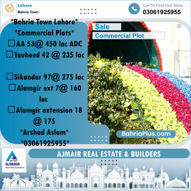 Commercial Plot for Sale in Sector D - AA Block -  Bahria Town, Lahore - (BP-165197)