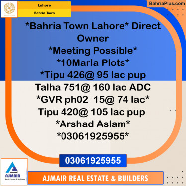 Residential Plot for Sale in Sector F - Tipu Sultan Block -  Bahria Town, Lahore - (BP-165204)
