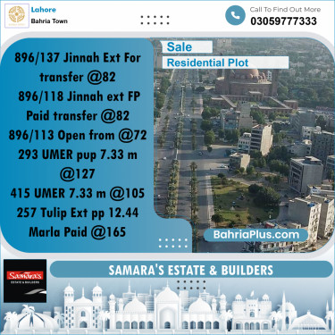 Residential Plot for Sale in Sector E - Jinnah Ext. Block -  Bahria Town, Lahore - (BP-165247)