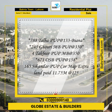 Residential Plot for Sale in Sector F - Talha Block -  Bahria Town, Lahore - (BP-165249)