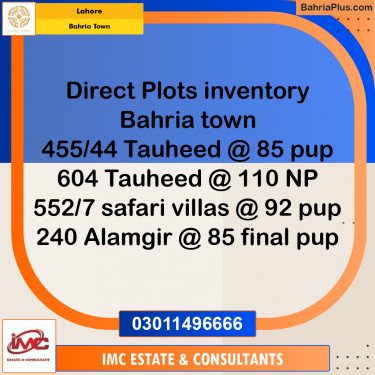 Residential Plot for Sale in Sector F - Tauheed Block -  Bahria Town, Lahore - (BP-165253)