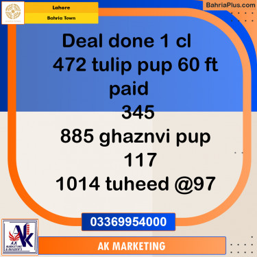 Residential Plot for Sale in Sector C - Tulip Block -  Bahria Town, Lahore - (BP-165310)