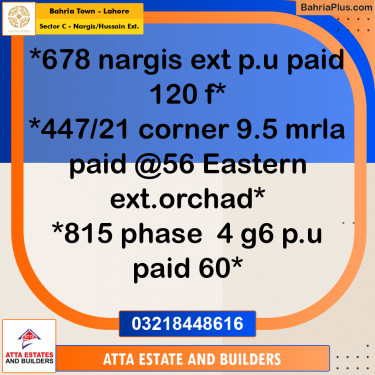 Residential Plot for Sale in Sector C - Nargis/Hussain Ext. -  Bahria Town, Lahore - (BP-165320)