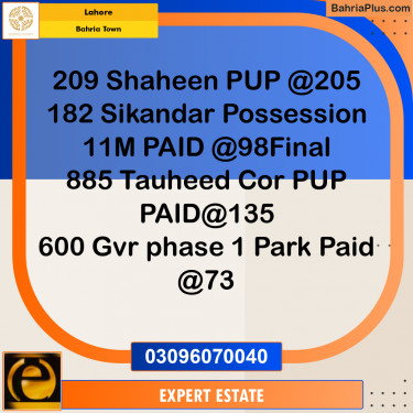 Residential Plot for Sale in Sector B - Shaheen Block -  Bahria Town, Lahore - (BP-165331)
