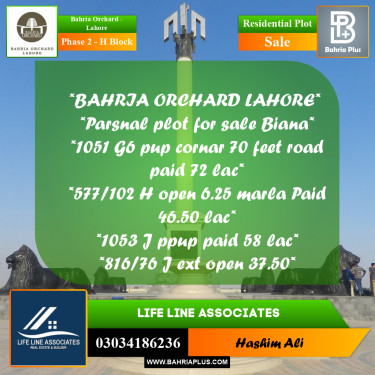Residential Plot for Sale in Phase 2 - H Block -  Bahria Orchard, Lahore - (BP-165375)
