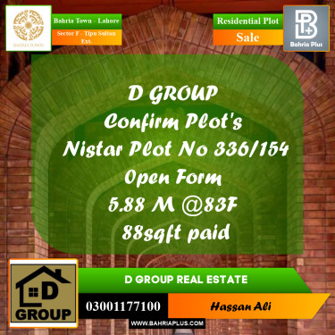 Residential Plot for Sale in Sector F - Tipu Sultan Ext. -  Bahria Town, Lahore - (BP-165394)