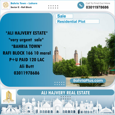 Residential Plot for Sale in Sector E - Rafi Block -  Bahria Town, Lahore - (BP-165430)