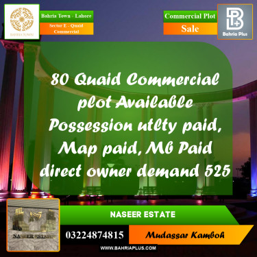 Commercial Plot for Sale in Sector E - Quaid Commercial -  Bahria Town, Lahore - (BP-165431)