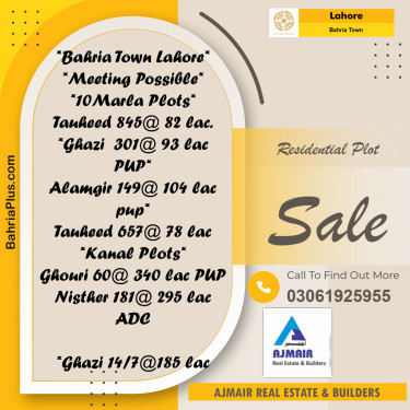 Residential Plot for Sale in Sector F - Tauheed Block -  Bahria Town, Lahore - (BP-165498)