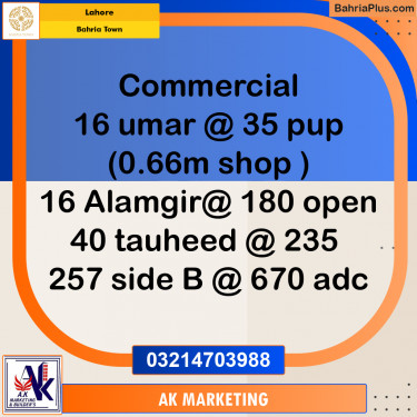 Commercial Plot for Sale in Sector B - Umer Block -  Bahria Town, Lahore - (BP-165518)