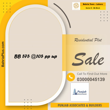 Residential Plot for Sale in Sector D - BB Block -  Bahria Town, Lahore - (BP-165562)