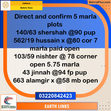 Residential Plot for Sale in Sector F - Shershah Block -  Bahria Town, Lahore - (BP-165600)