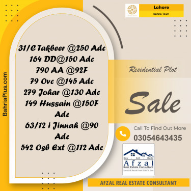 Residential Plot for Sale in Sector B - Takbeer Block -  Bahria Town, Lahore - (BP-165617)