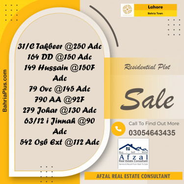 Residential Plot for Sale in Sector B - Takbeer Block -  Bahria Town, Lahore - (BP-165621)