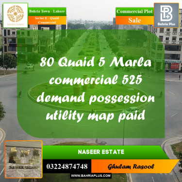 Commercial Plot for Sale in Sector E - Quaid Commercial -  Bahria Town, Lahore - (BP-165665)