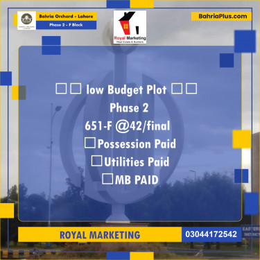 Residential Plot for Sale in Phase 2 - F Block -  Bahria Orchard, Lahore - (BP-165738)