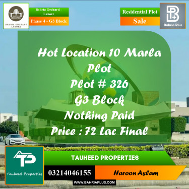 Residential Plot for Sale in Phase 4 - G3 Block -  Bahria Orchard, Lahore - (BP-165817)