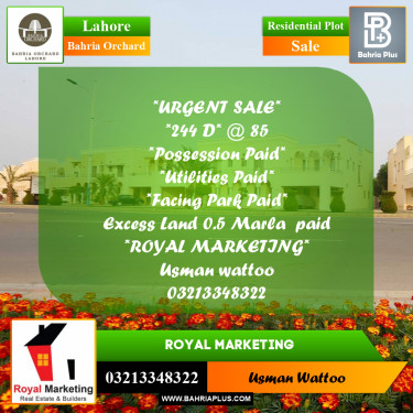Residential Plot for Sale in Phase 2 - D Block -  Bahria Orchard, Lahore - (BP-165856)