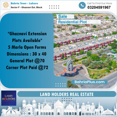 Residential Plot for Sale in Sector F - Ghaznavi Ext. Block -  Bahria Town, Lahore - (BP-165923)