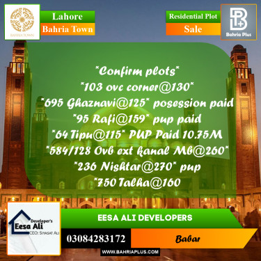 Residential Plot for Sale in Overseas C -  Bahria Town, Lahore - (BP-165942)