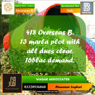 Residential Plot for Sale in Overseas B -  Bahria Town, Lahore - (BP-165998)