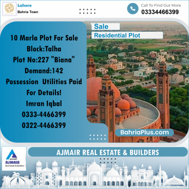 Residential Plot for Sale in Sector F - Talha Block -  Bahria Town, Lahore - (BP-166145)