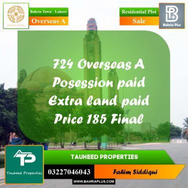 Residential Plot for Sale in Overseas A -  Bahria Town, Lahore - (BP-166180)