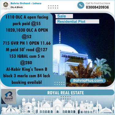 Residential Plot for Sale in OLC-A Block -  Bahria Orchard, Lahore - (BP-166186)