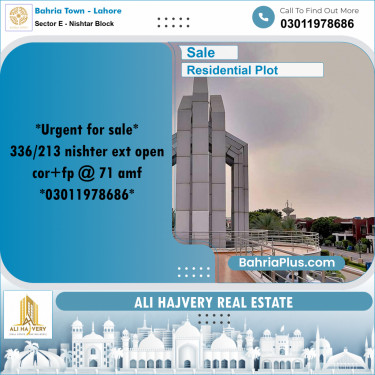 Residential Plot for Sale in Sector E - Nishtar Block -  Bahria Town, Lahore - (BP-166199)