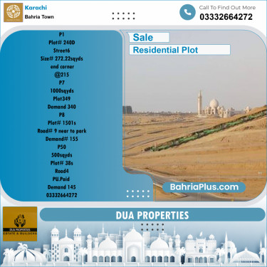 250 Sq. Yards Residential Plot for Sale in Precinct 1 -  Bahria Town, Karachi - (BP-166249)