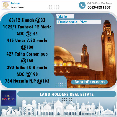 Residential Plot for Sale in Sector E - Jinnah Block -  Bahria Town, Lahore - (BP-166262)