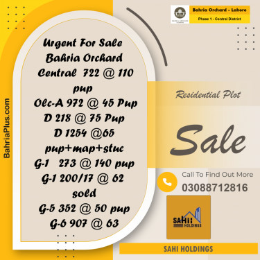 Residential Plot for Sale in Phase 1 - Central District -  Bahria Orchard, Lahore - (BP-166265)