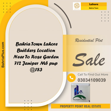 Residential Plot for Sale in Sector C - Janiper Block -  Bahria Town, Lahore - (BP-166270)