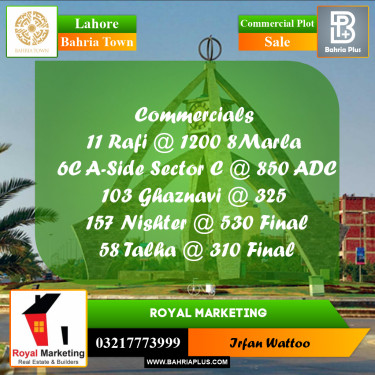 Commercial Plot for Sale in Sector E - Rafi Block -  Bahria Town, Lahore - (BP-166284)