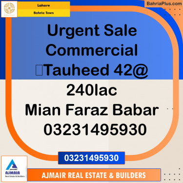Commercial Plot for Sale in Sector F - Tauheed Block -  Bahria Town, Lahore - (BP-166302)