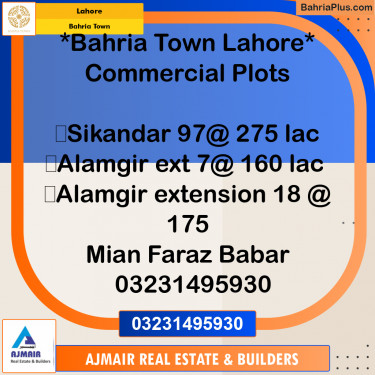 Commercial Plot for Sale in Sector F - Sikandar Commercial -  Bahria Town, Lahore - (BP-166304)