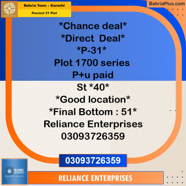 Residential Plot for Sale in Precinct 31 Plot -  Bahria Town, Karachi - (BP-166366)