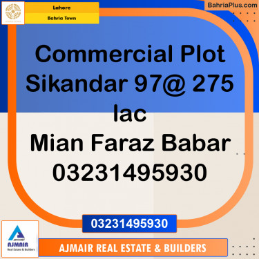 Commercial Plot for Sale in Sector F - Sikandar Commercial -  Bahria Town, Lahore - (BP-166377)