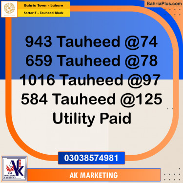 Residential Plot for Sale in Sector F - Tauheed Block -  Bahria Town, Lahore - (BP-166406)