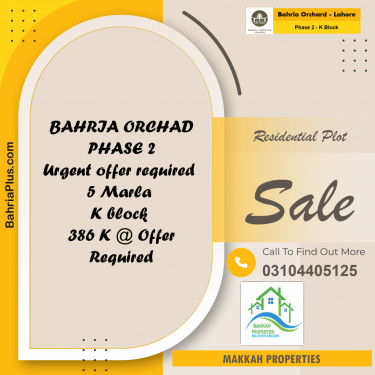 Residential Plot for Sale in Phase 2 - K Block -  Bahria Orchard, Lahore - (BP-166470)